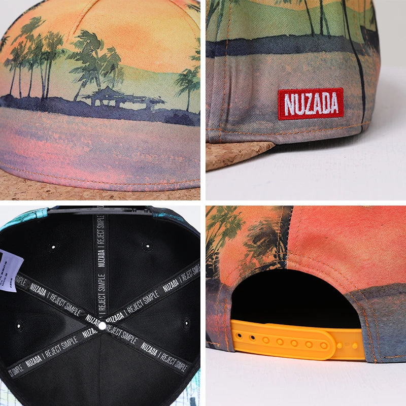 NUZADA Brand Spring Summer 3D Printing Baseball Cap Men Women Couple Polyester Cotton Hat Wooden Beach Vacation Snapback Cap