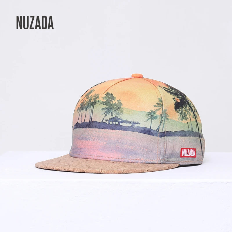NUZADA Brand Spring Summer 3D Printing Baseball Cap Men Women Couple Polyester Cotton Hat Wooden Beach Vacation Snapback Cap